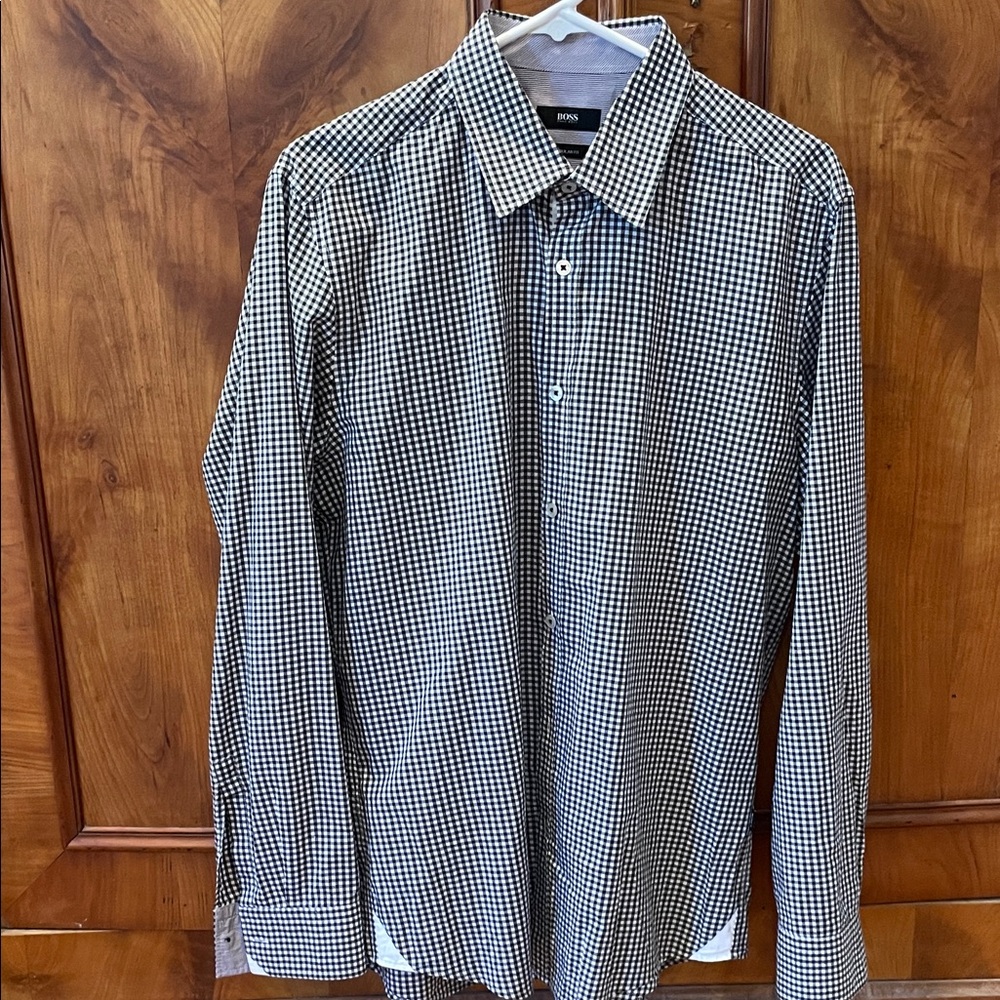 Boss Men's Checkered Black and White Shirt